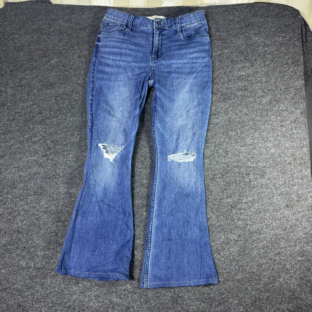 Hollister High Rise Flared Jeans Womens 8S/W29 Short Blue Pockets Distressed
